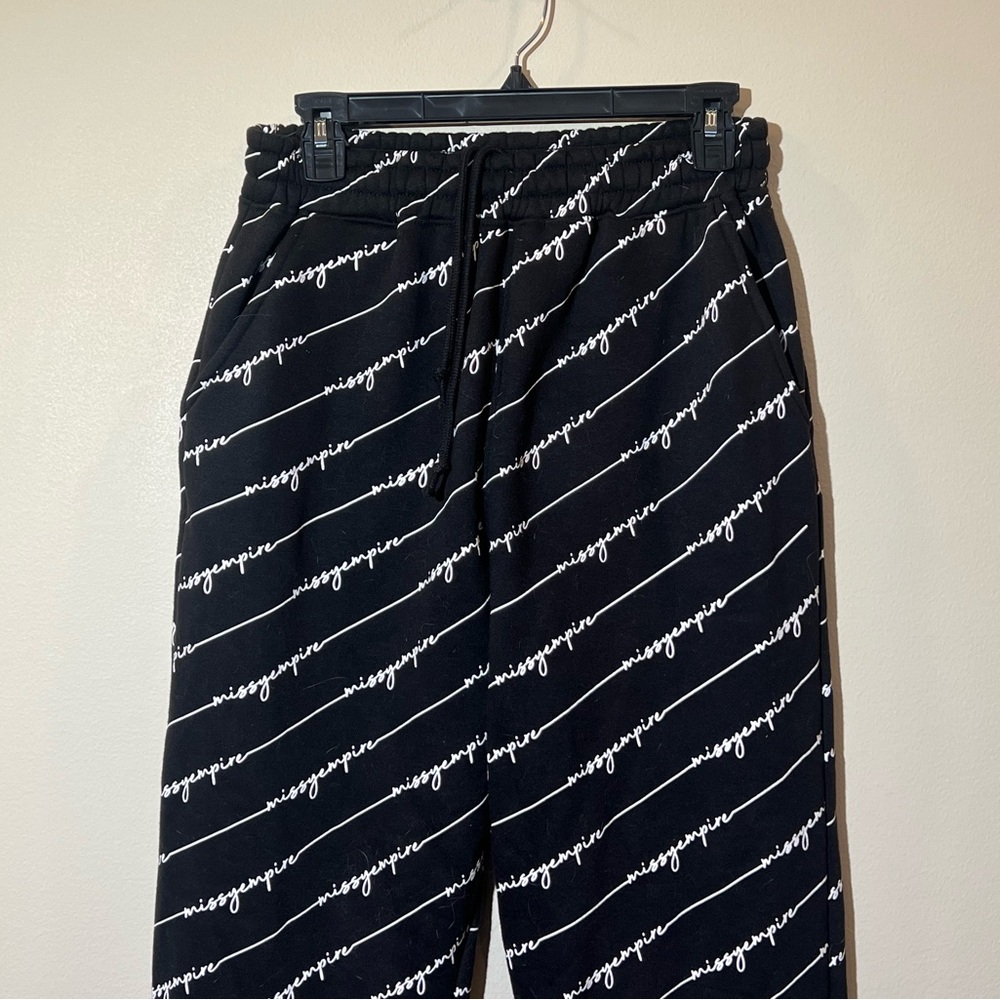Missy Empire black white graphic sweatpants joggers women’s 0 lined stretch soft - Picture 6 of 14